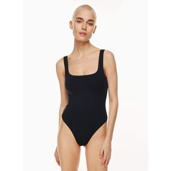 Aritzia Babaton Contour Thong Bodysuit Black Double Layer Square Neck Size Small - Picture 1 of 10